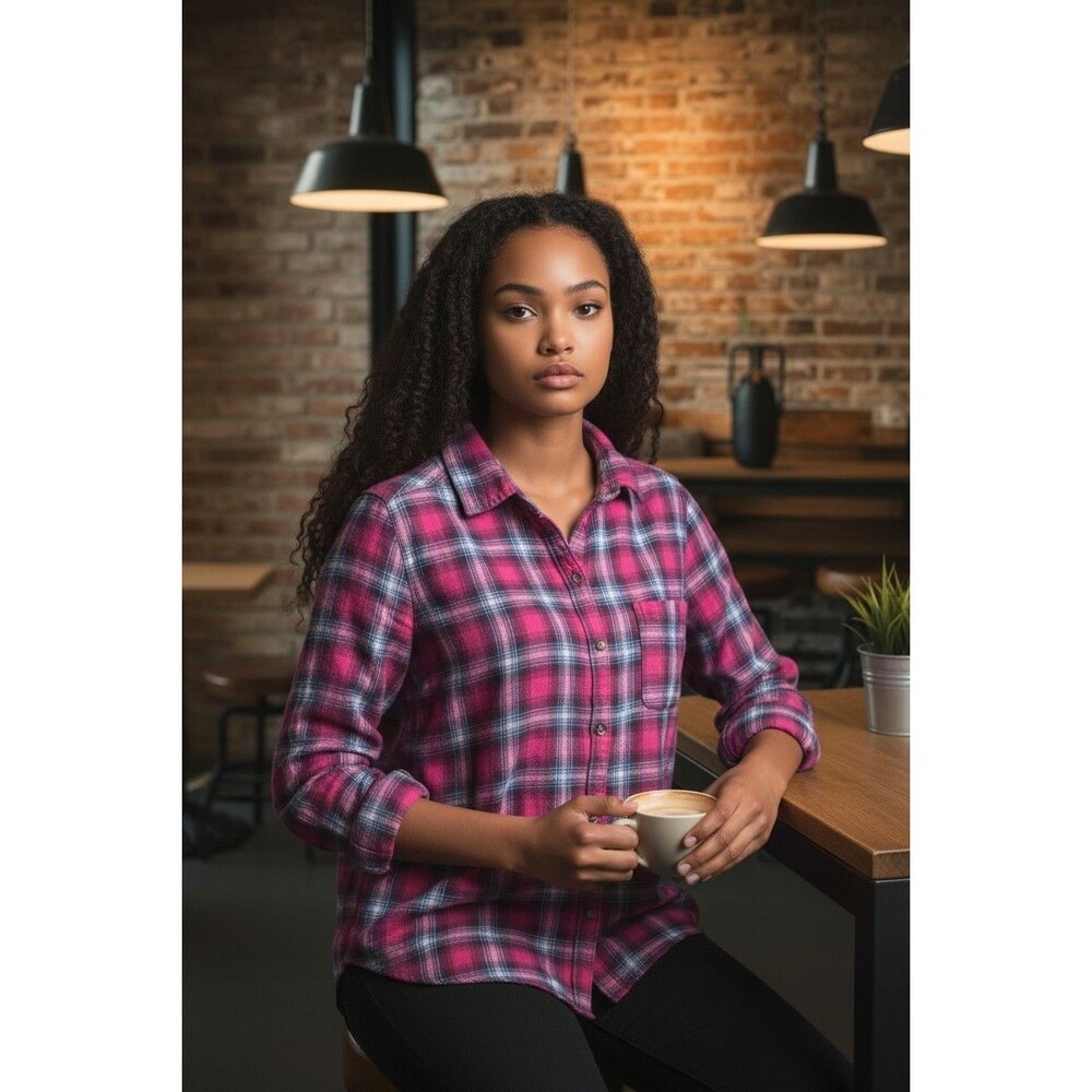 Hollister pink plaid flannel button up shirt SIZE S soft cotton warm winter (I)